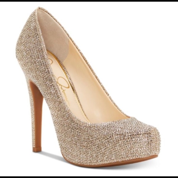 Jessica Simpson Parisah Gold Sparkly High Heels - Picture 1 of 3